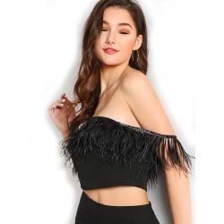 Crop Top Negro Con Flecos Talla Xs Disponible Para Mujeres