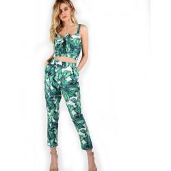 Conjunto Dos Piezas Para Mujer Pantalón Y Crop Top Print