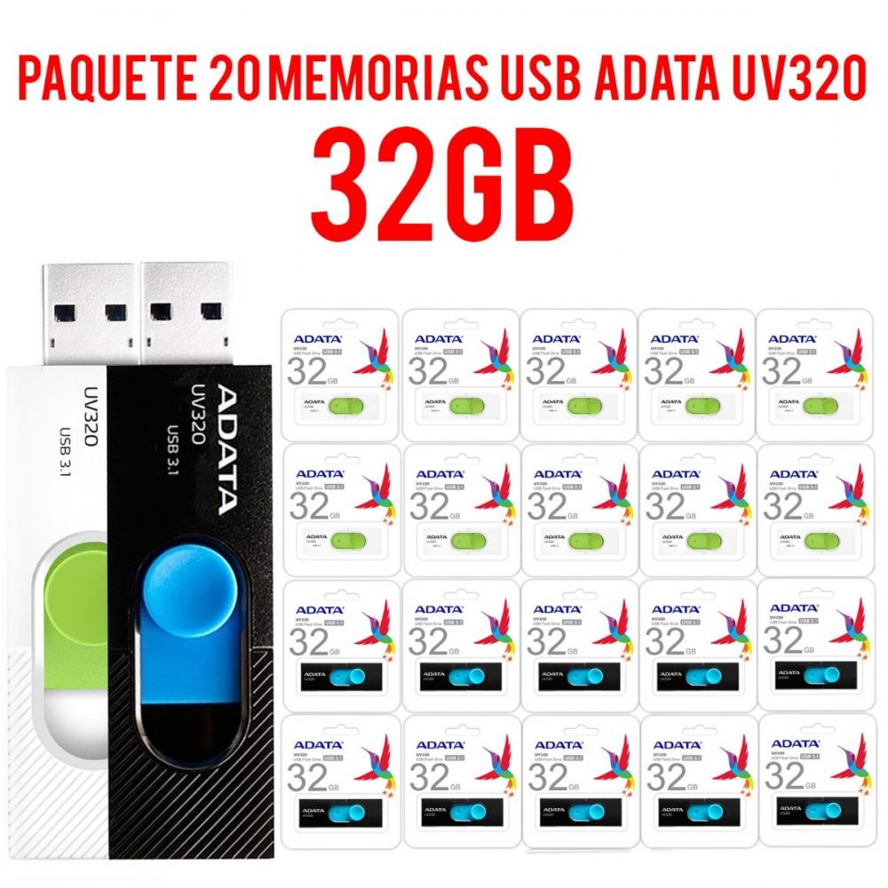  Si buscas Paquete 20 Memorias Usb 32gb Adata Uv320 3.1 Retractil Nuevo puedes comprarlo con GRUPODECME está en venta al mejor precio