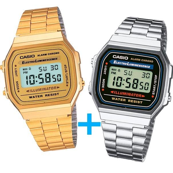 reloj casio dorado y plateado
