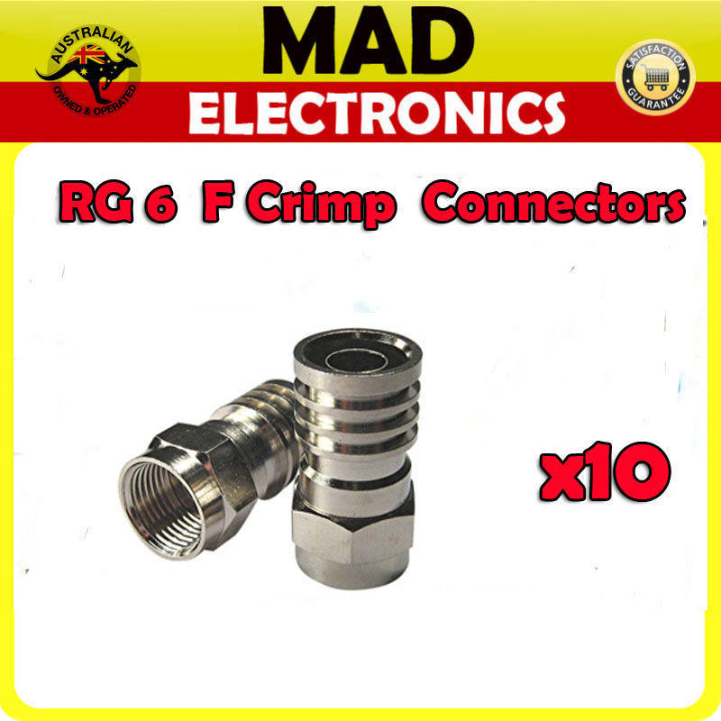 If you are looking 10 x RG6 Coax Cable F Type "Easy" Crimp Connector for Pay TV VAST Digital TV you can buy to madelectronics, It is on sale at the best price