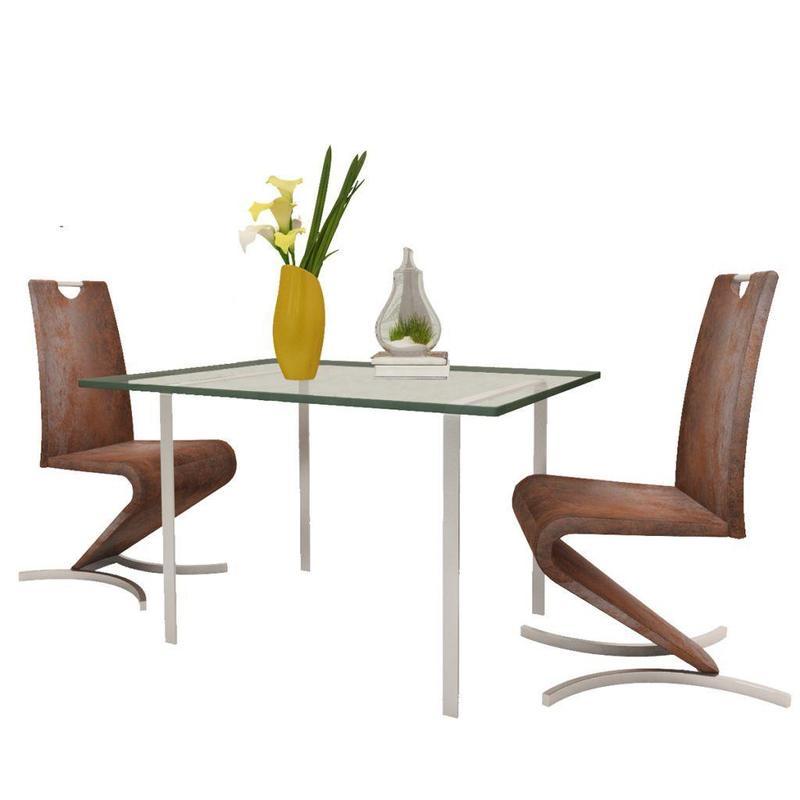 New 2 Pcs Brown Dining Chair Artificial Leather H Shape Foot