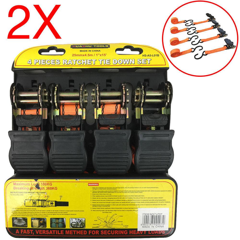 If you are looking 2x 4 Piece Ratchet Tie Down Set 52x4.5mm Trailer/Truck 360kg Breaking Strength you can buy to KG Electronic, It is on sale at the best price