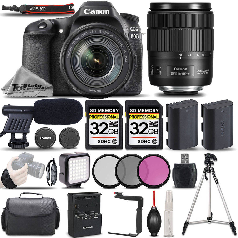 If you are looking Canon EOS 80D DSLR Camera + 18-135mm USM Lens +MIC +LED KIT +EXT BATT -64GB KIT you can buy to tri-state, It is on sale at the best price