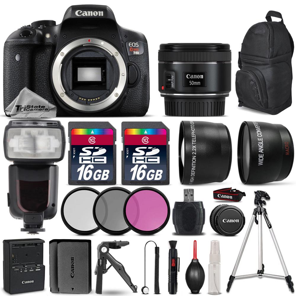 If you are looking Canon EOS Rebel T6i DSLR Camera + 50mm 1.8 STM + Flash + Extra Battery -32GB Kit you can buy to tri-state, It is on sale at the best price