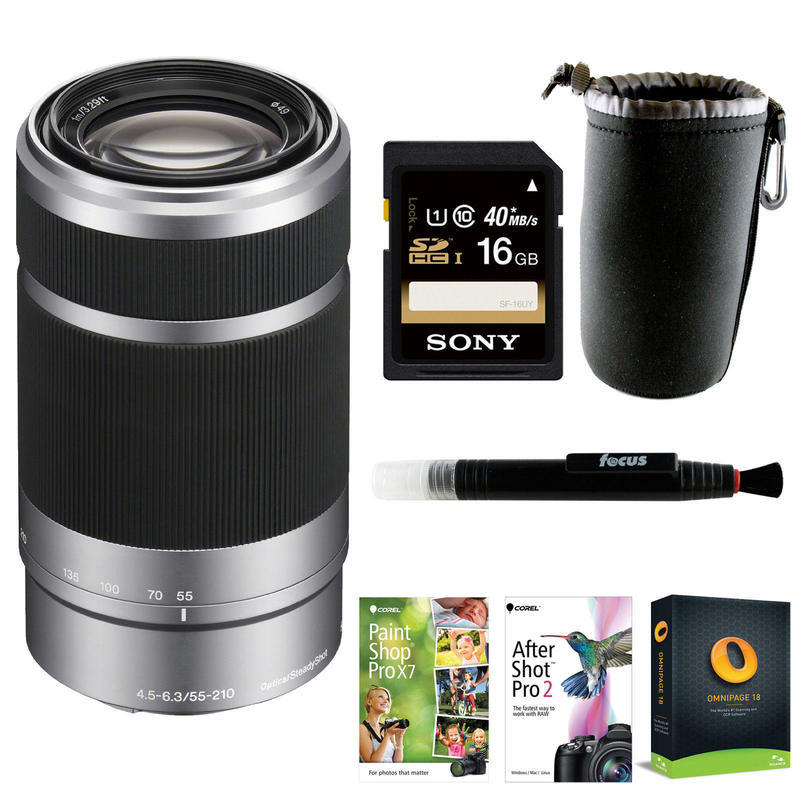 If you are looking Sony E 55-210mm f/4.5-6.3 OSS Lens (Silver) and 16GB Acc. Bundle + Corel Suite you can buy to focuscamera, It is on sale at the best price
