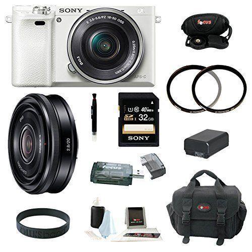 If you are looking Sony Alpha a6000 w/ 16-50mm Lens (White) & Sony 20mm Lens (Silver) + 32GB Kit you can buy to focuscamera, It is on sale at the best price