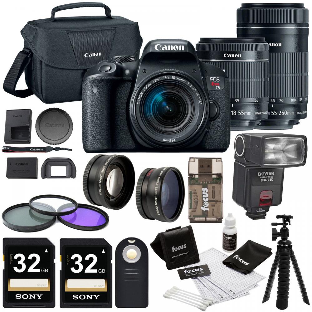 If you are looking Canon T7i w/ 64GB 4 lens KIt (18-55mm, 55-250mm, 58mm Wide Angle & Telephoto) you can buy to focuscamera, It is on sale at the best price
