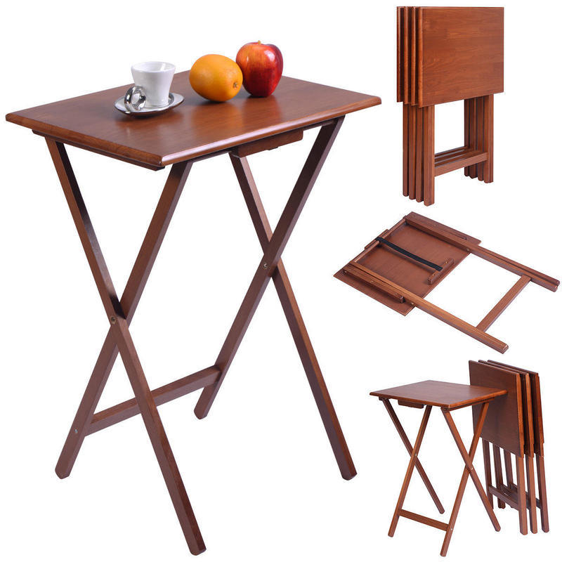 If you are looking Set of 4 Portable Wood TV Table Folding Tray Desk Serving Furniture Walnut New you can buy to costway, It is on sale at the best price