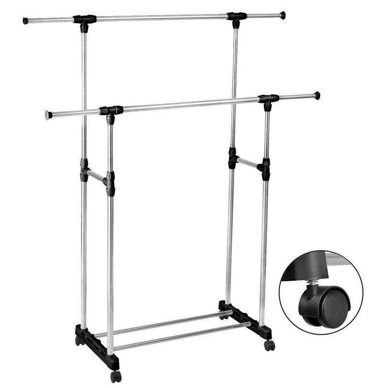 If you are looking HEAVY DUTY-Double Adjustable Portable Clothes Rack Hanger Extendable Rolling you can buy to costway, It is on sale at the best price