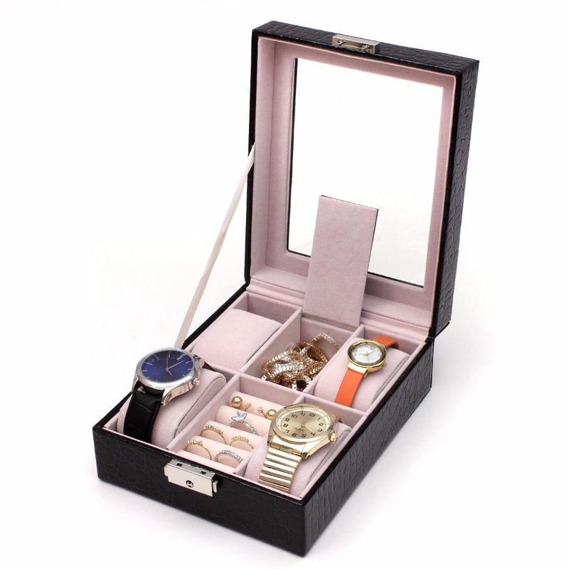 If you are looking 4 Slot Black Leather Jewelry Watch Ring Box Case Glass Top Display Crocodile you can buy to focusepart, It is on sale at the best price