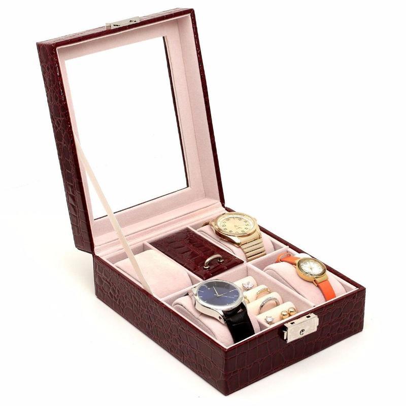 If you are looking 4 Slot Burgundy Leather Jewelry Watch Ring Box Case Glass Top Display Crocodile you can buy to focusepart, It is on sale at the best price