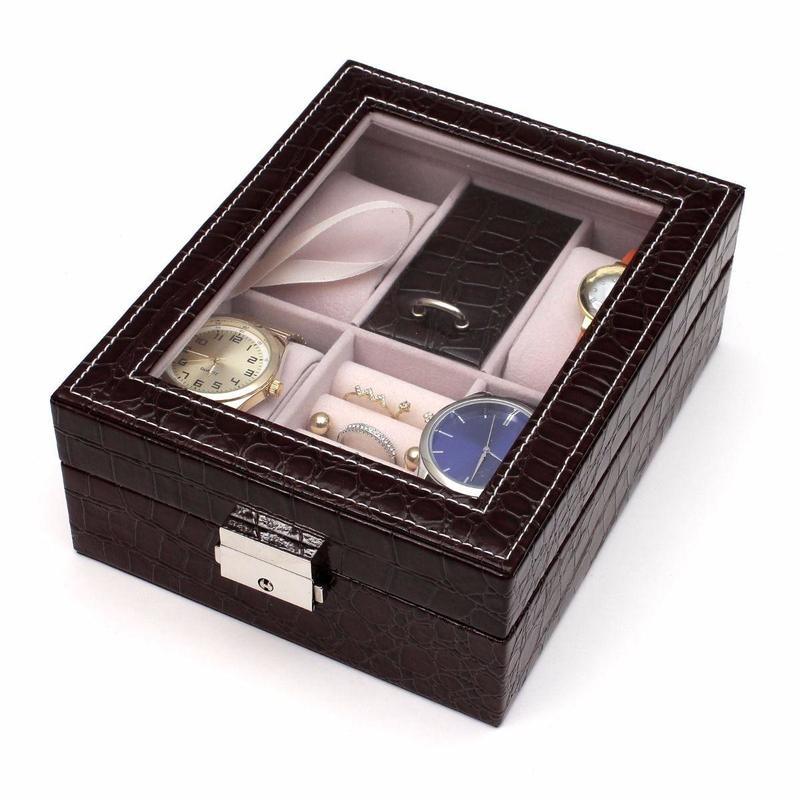 If you are looking 4 Slot Brown Leather Jewelry Watch Ring Box Case Glass Top Display Crocodile you can buy to focusepart, It is on sale at the best price
