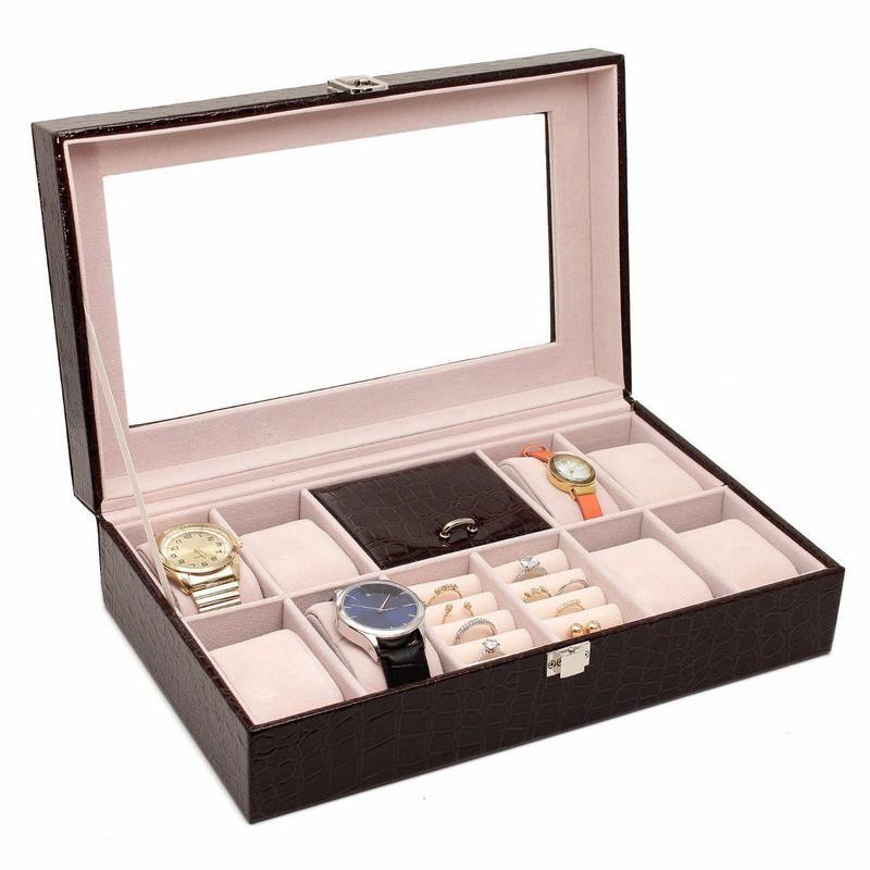 If you are looking 8 Slot Brown Leather Jewelry Watch Ring Box Case Glass Top Display Crocodile you can buy to focusepart, It is on sale at the best price