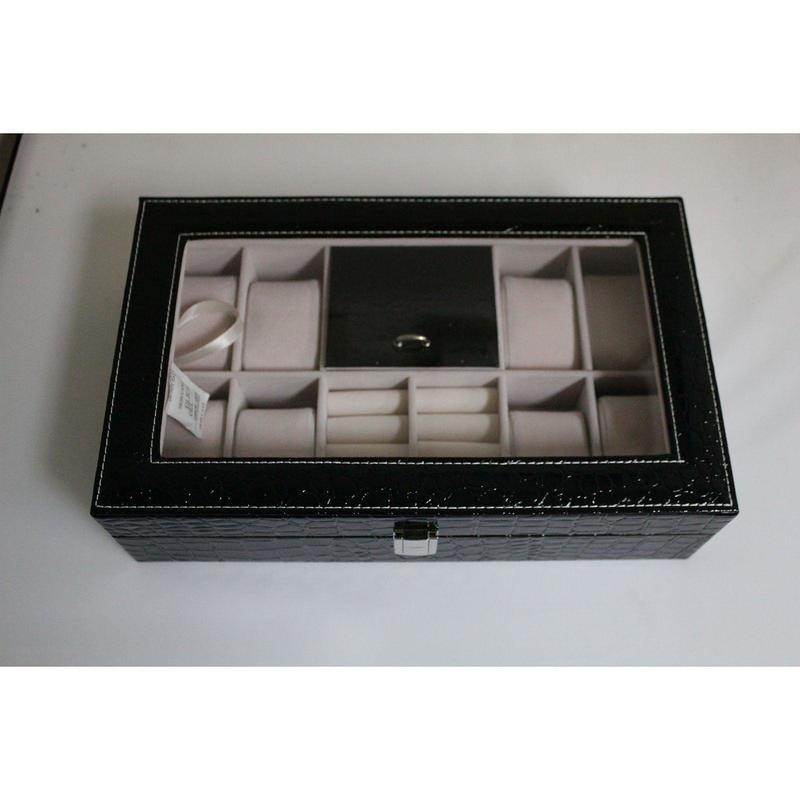 If you are looking 8 Slot Black Leather Jewelry Watch Ring Box Case Glass Top Display Crocodile you can buy to focusepart, It is on sale at the best price