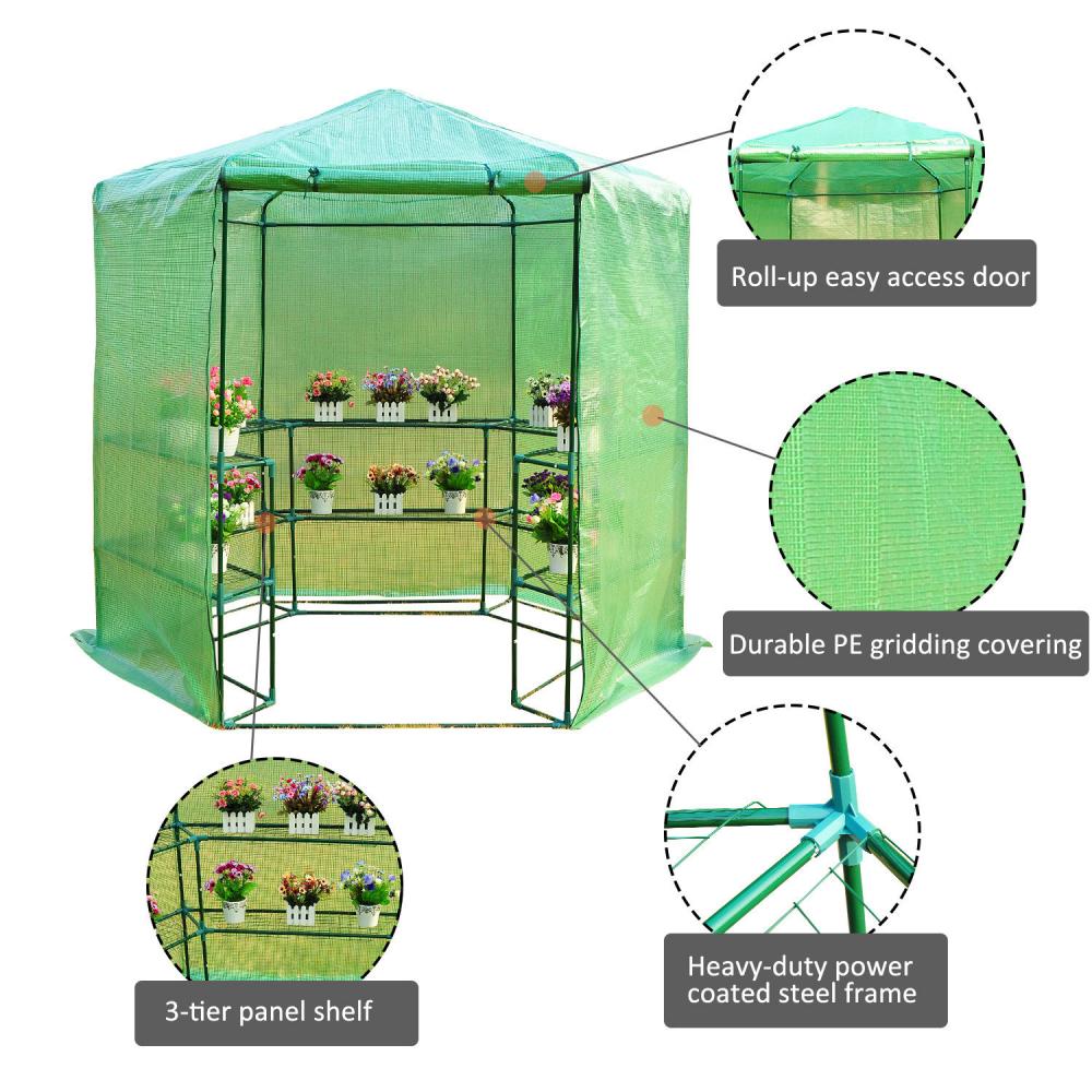 If you are looking 7.5' Portable Hexagonal Walk In Greenhouse 3-Tier Shelves Gardening Flower Plant you can buy to mhcorp, It is on sale at the best price