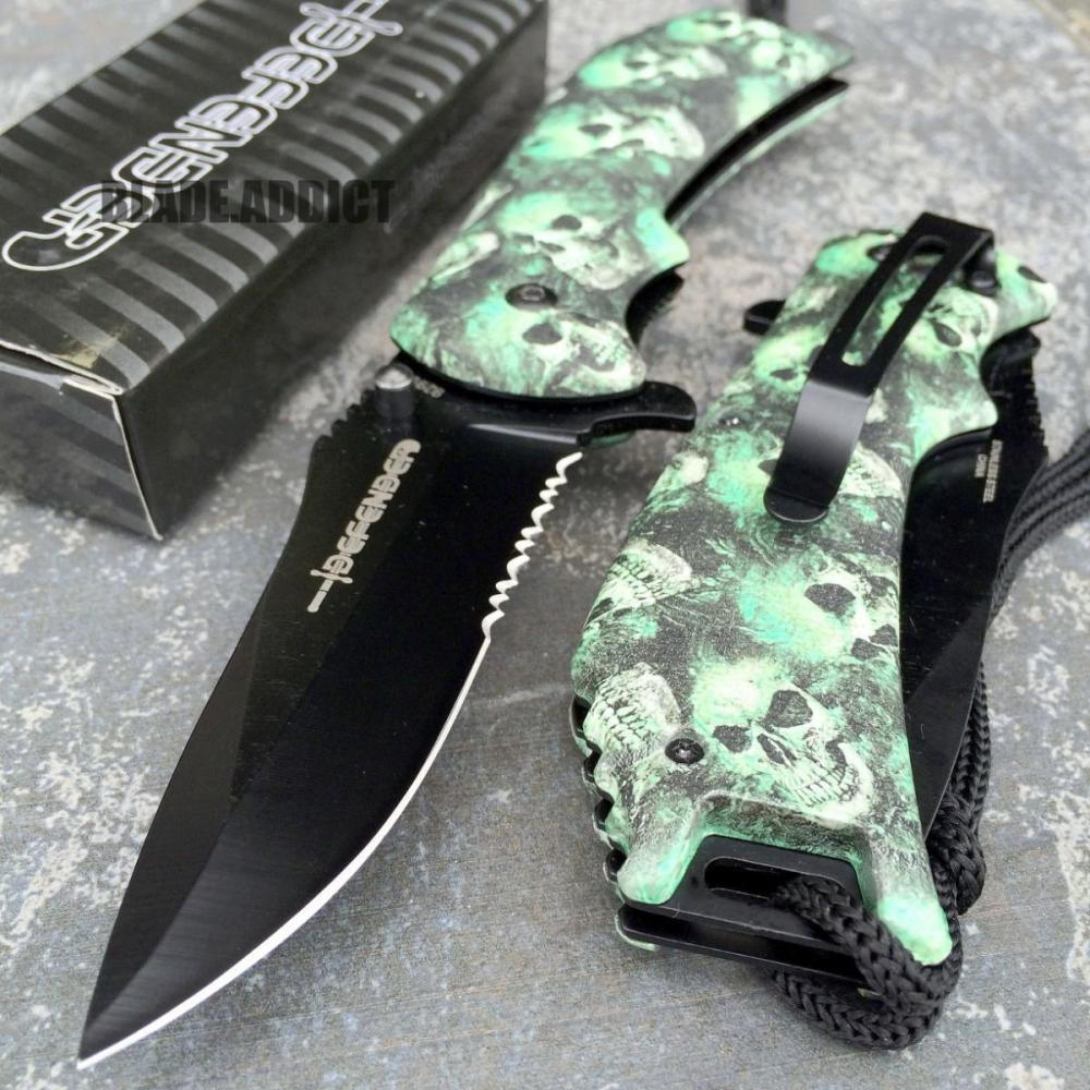 If you are looking 8.25" Zombie Skull Spring Assisted Open Pocket Knife Tactical Combat Survival you can buy to blade_addict, It is on sale at the best price