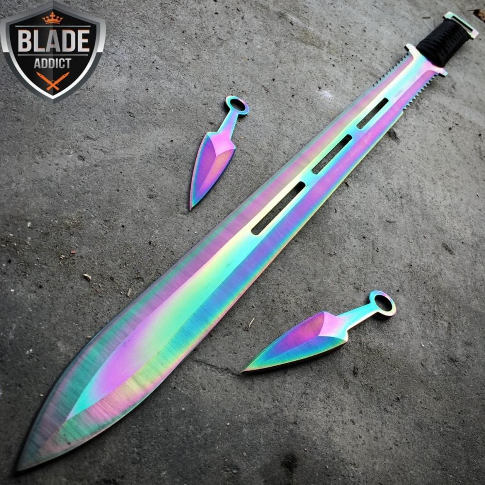 If you are looking 28" RAINBOW NINJA SWORD Full Tang Machete Tactical Blade Katana Throwing Knife you can buy to blade_addict, It is on sale at the best price
