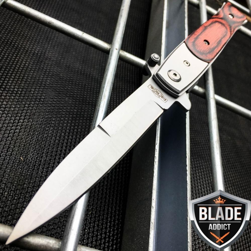 If you are looking 9" Italian Milano Stiletto Tactical Spring Assisted Open Pocket Knife Wood edc you can buy to blade_addict, It is on sale at the best price