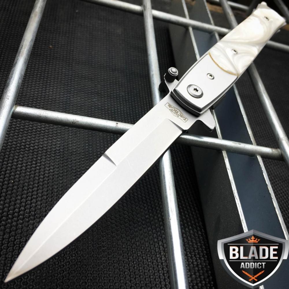 If you are looking 9" Italian Milano Stiletto Tactical Spring Assisted Open Pocket Knife Pearl edc you can buy to blade_addict, It is on sale at the best price