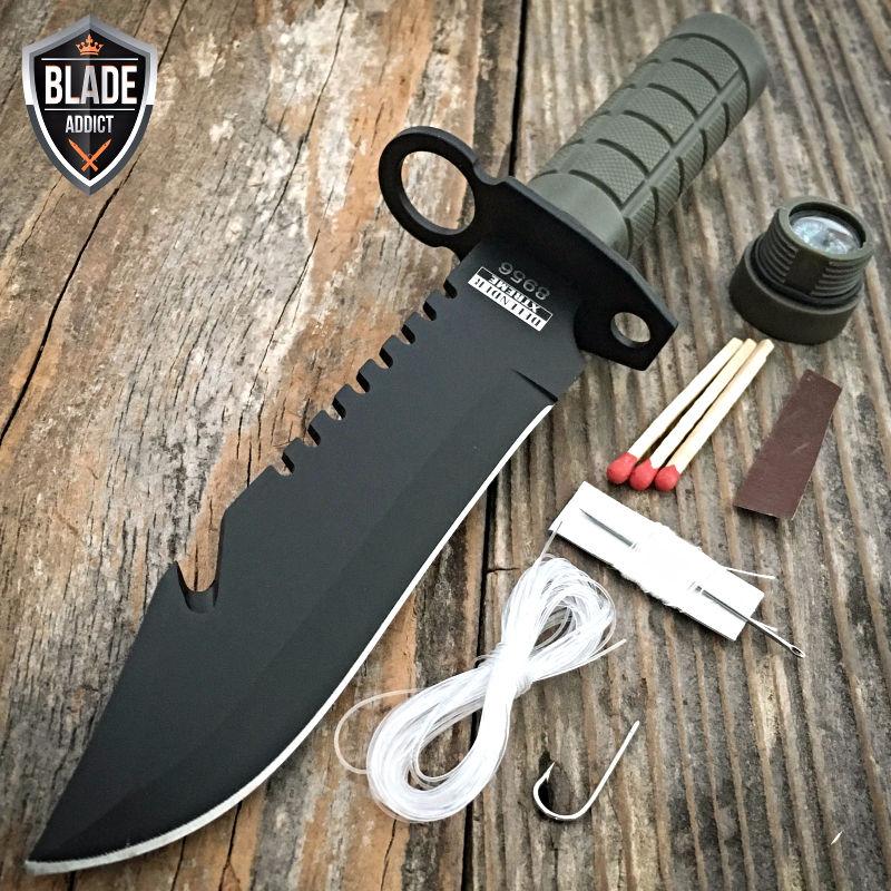 If you are looking 9" Camping Hunting Rambo Outdoor Fixed Blade Knife Army Bowie + Survival Kit you can buy to blade_addict, It is on sale at the best price