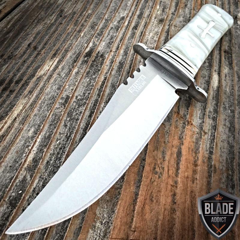 If you are looking 8" STAINLESS STEEL CELTIC CROSS HUNTING KNIFE Pearl HANDLE Gothic Skinning you can buy to blade_addict, It is on sale at the best price