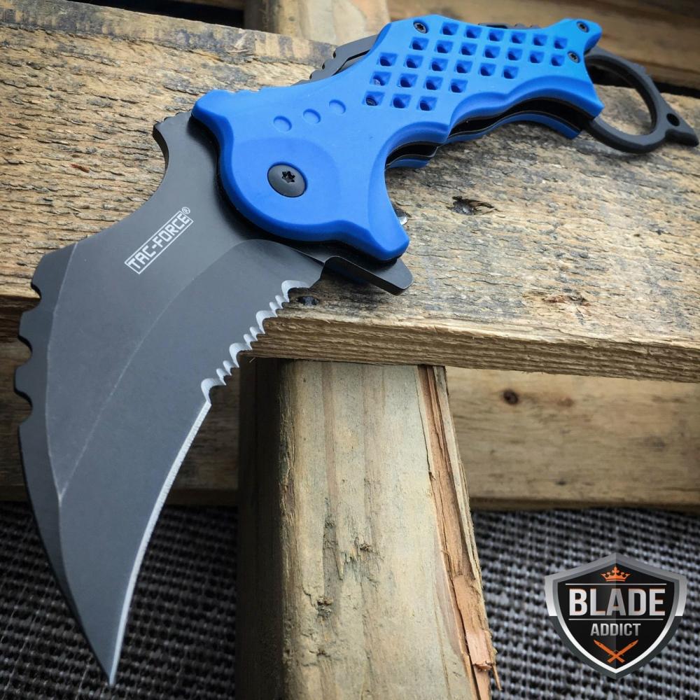 If you are looking TAC FORCE BLUE Spring Assisted Pocket Knives KARAMBIT CLAW Blade Tactical Knife you can buy to blade_addict, It is on sale at the best price