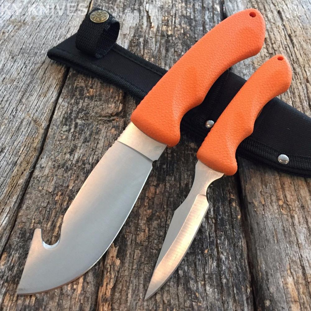 If you are looking ORANGE Gut Hook & Camping Hunting Knife Set w/Sheath TACTICAL Rubber Handle NEW you can buy to kyknives, It is on sale at the best price