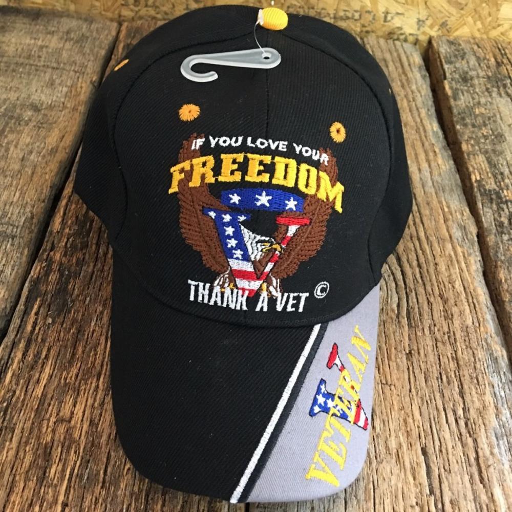 If you are looking If You Love Your Freedom Thank A Vet Veteran Black Embroidered Ball Cap Hat you can buy to kyknives, It is on sale at the best price