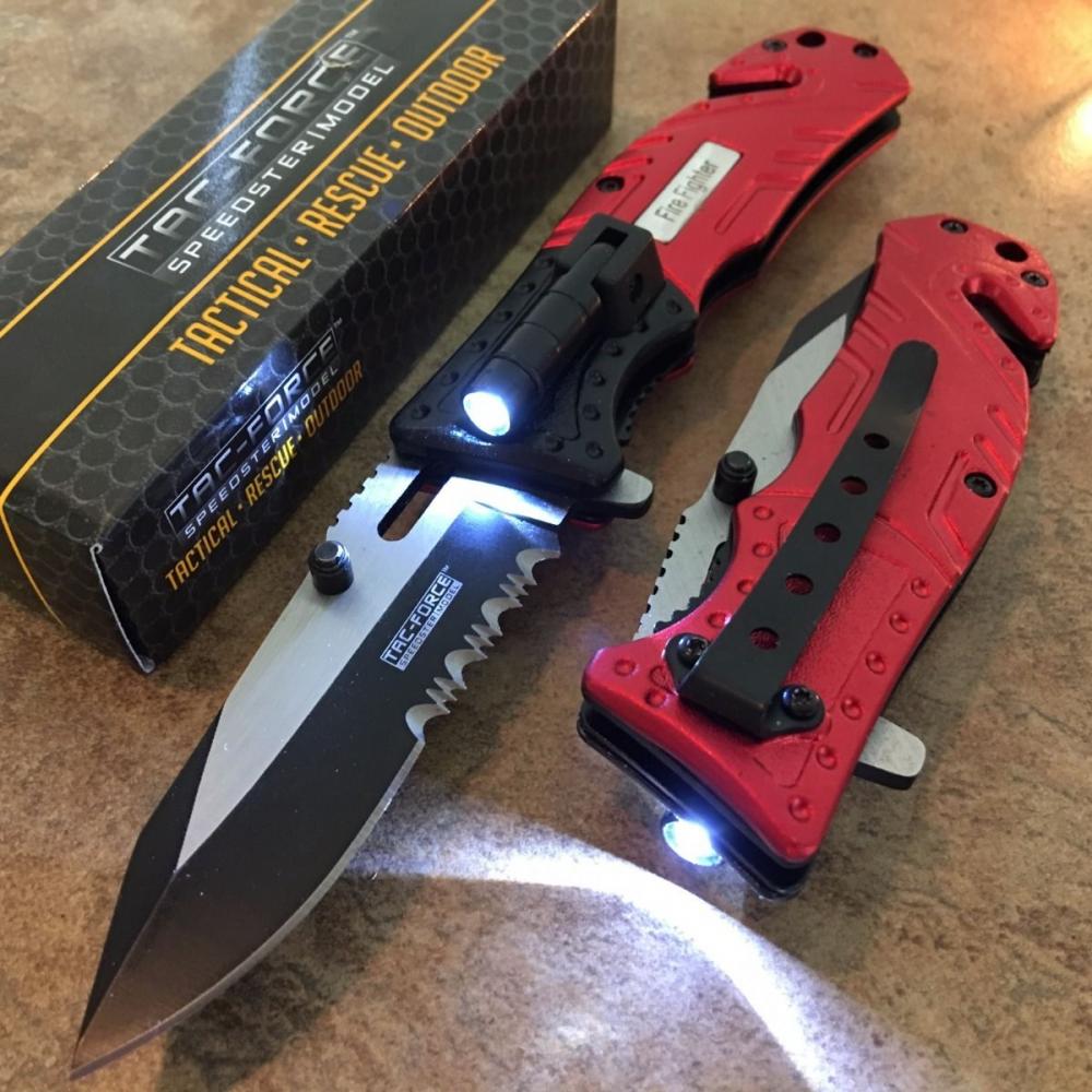 If you are looking TAC-FORCE Red FIRE FIGHTER Spring Assisted Open LED Tactical Rescue Pocket Knife you can buy to kyknives, It is on sale at the best price